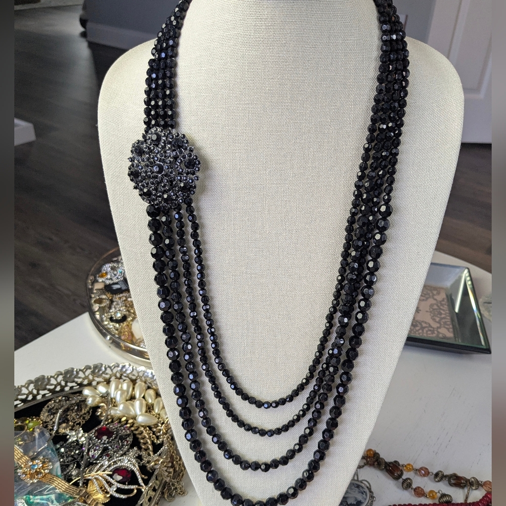 Vintage Multi Strand Black Faceted Beads - Picture 2 of 4